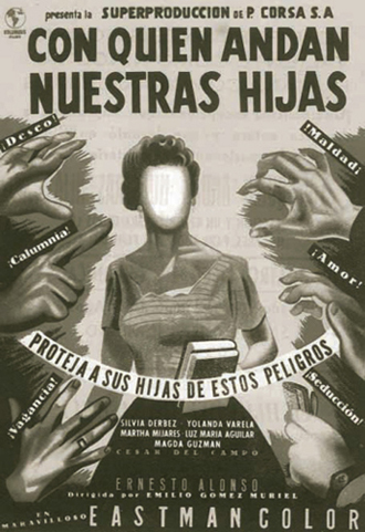 Gernikako Lizeo Antzokian izandako Con quien andan nuestras hijas pelikularen kartela (1957). Jose Luis Carrerok utzitakoa