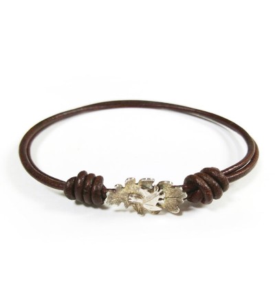 Pulsera cuero marrón de plata