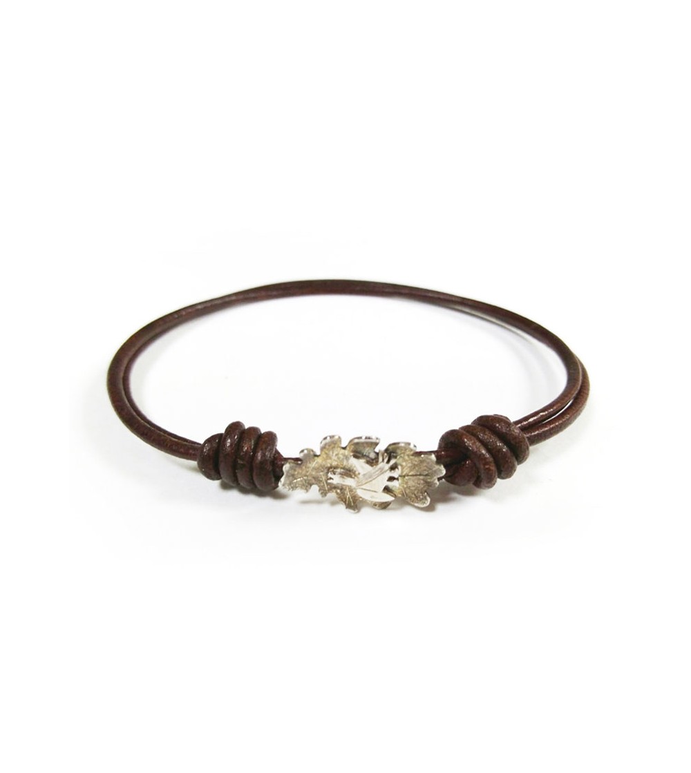 Pulsera cuero marrón de plata